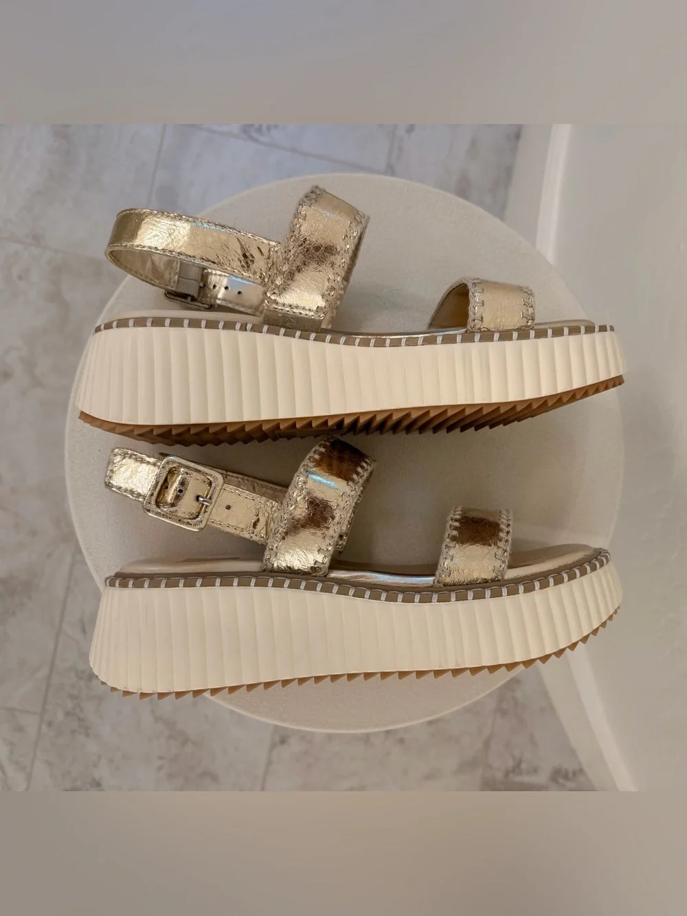 Dolce Vita Drake Metallic Gold Platform Sandals with Cream Sole